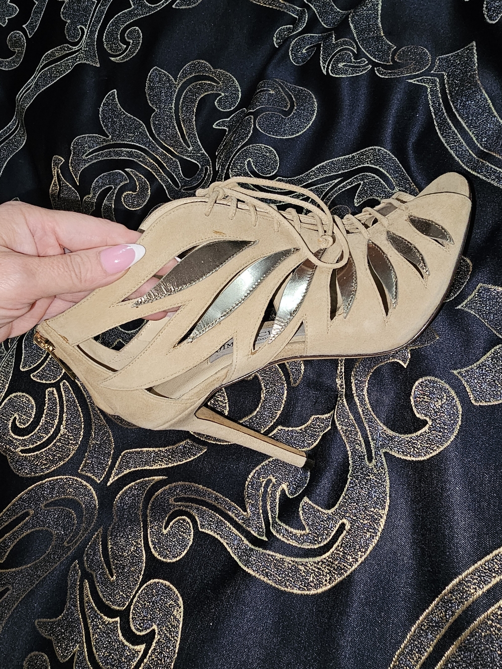 JIMMY CHOO Keena Cutout Beige Suede Size EU 37 Ankle Booties